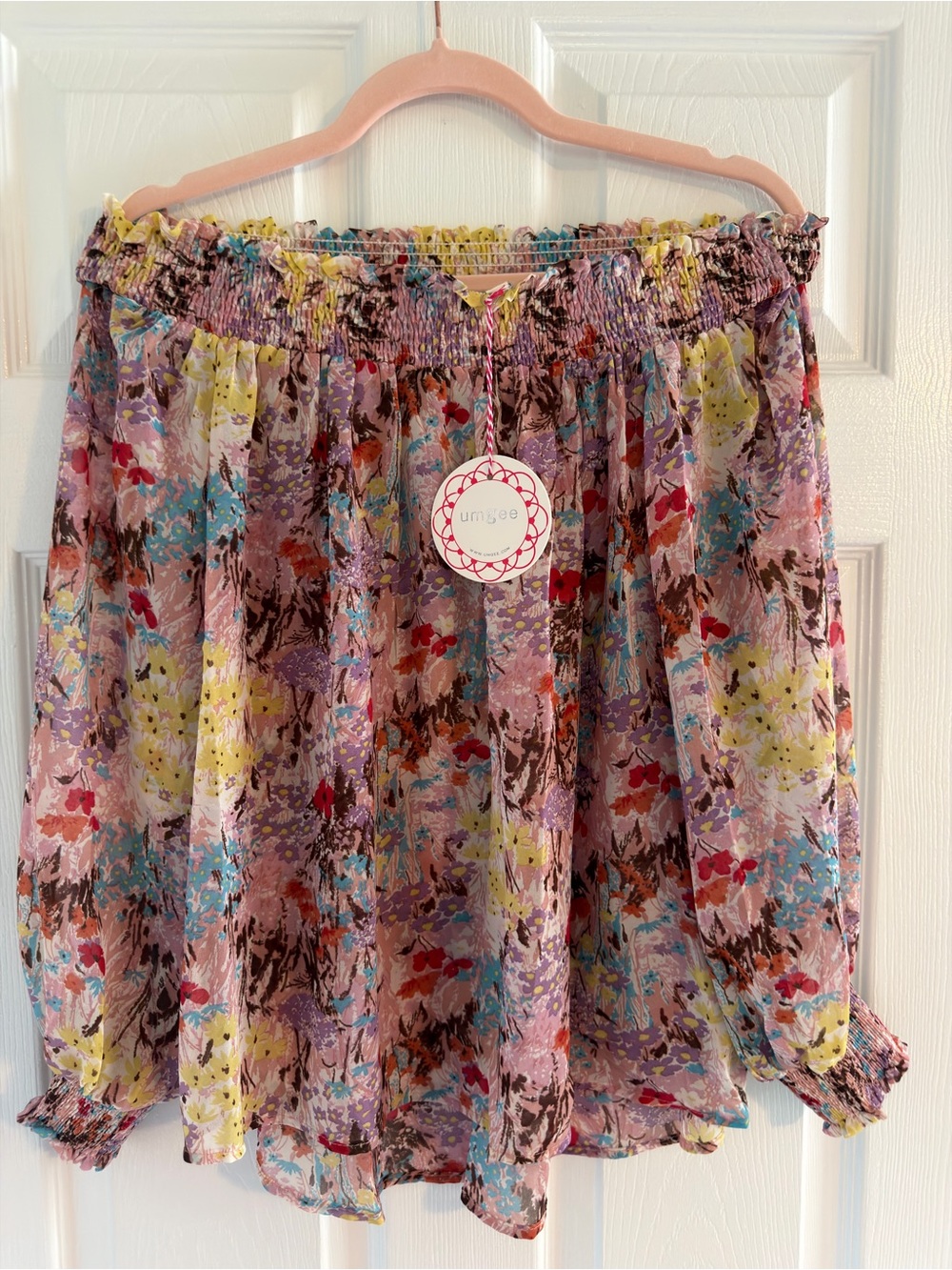 NWT Umgee Multicolor Floral Off-Shoulder Peasant Blouse - Picture 2 of 4